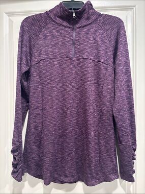 Columbia Women’s L Purple Space-Dyed Quarter-Zip Pullover With Ruched Cuffs